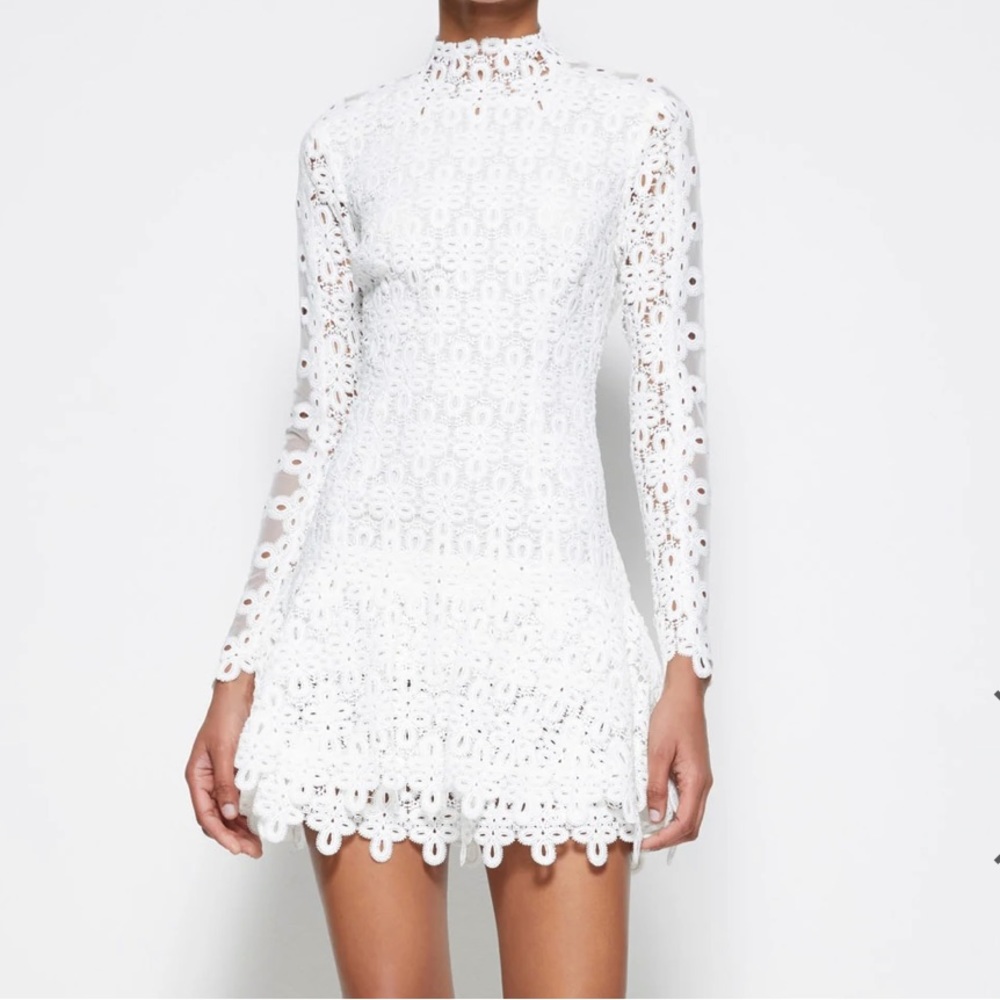 Jonathan Simkhai White Lace Mock-neck mini dress
